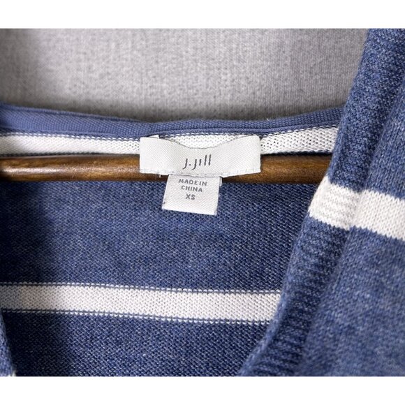 J. Jill Sweater Women’s X-Small Blue Striped Floral Embroidered Hooded Casual - Picture 6 of 9